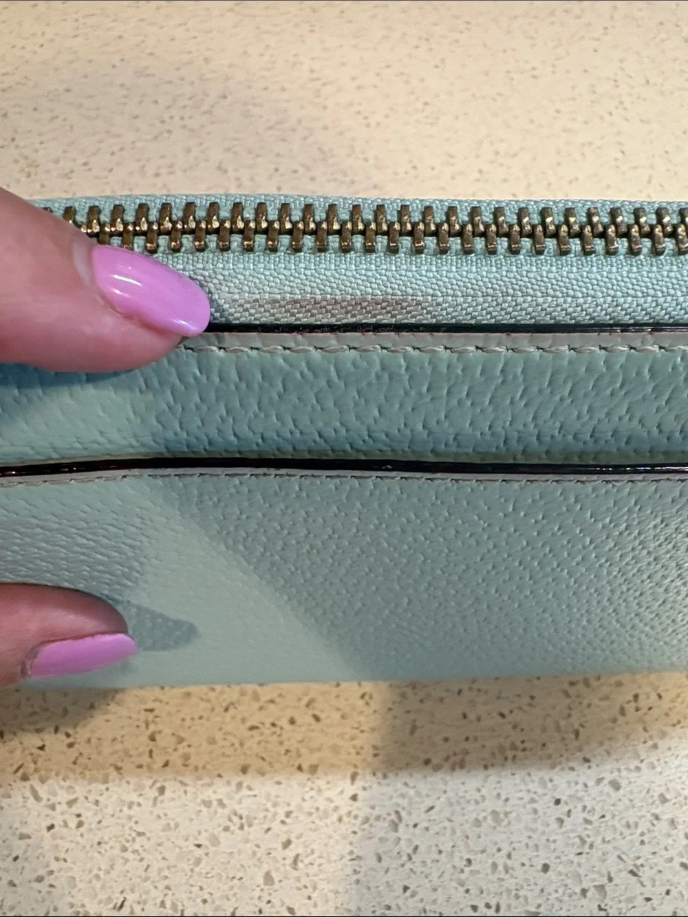 kate spade Wellesley Layton Mint Green Pebbled Leather Zip Wallet EUC